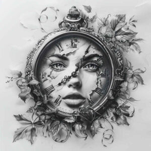 time-nostalgia-symbol-neotraditional-artistic-contrast-for-foot – tattoo design ideas free ai generated – Gallery: watches-hourglass-inkby-ai