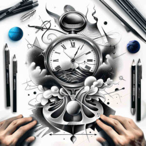 time-with-time-and-space-motif-neotraditional-strong-contrast-for-hip – tattoo design ideas free ai generated – Gallery: watches-hourglass-inkby-ai