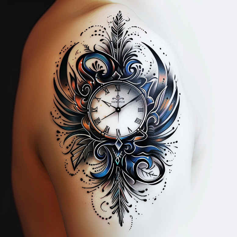 time-nostalgia-symbol-neotraditional-sharp-contrast-for-full-back – tattoo design ideas free ai generated – Gallery: watches-hourglass-inkby-ai