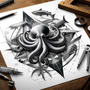 animals-with-3d-effect-realism-crisp-detail-for-back-shoulder – tattoo design ideas free ai generated – Gallery: water-animals-inkby-ai