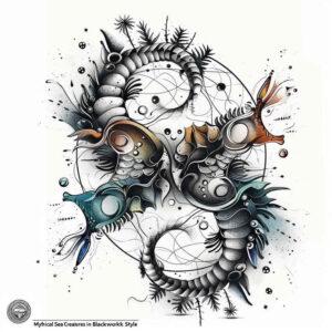 deep-sea-animals-neotraditional-sharp-contrast-for-calf – tattoo design ideas free ai generated – Gallery: water-animals-inkby-ai