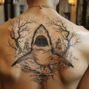 sharks-realism-tonal-depth-for-temple – tattoo design ideas free ai generated – Gallery: water-animals-inkby-ai