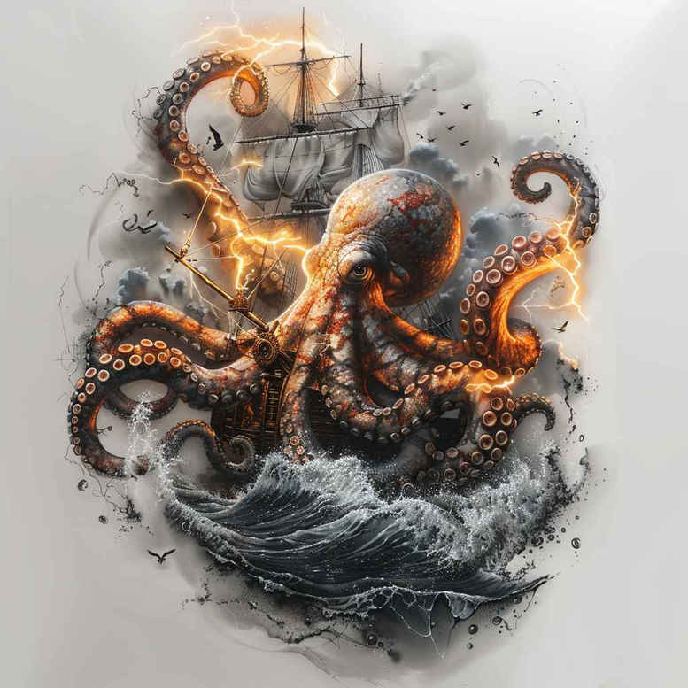 octopuses-realism-realistic-gleam-for-upper-chest – tattoo design ideas free ai generated – Gallery: water-animals-inkby-ai
