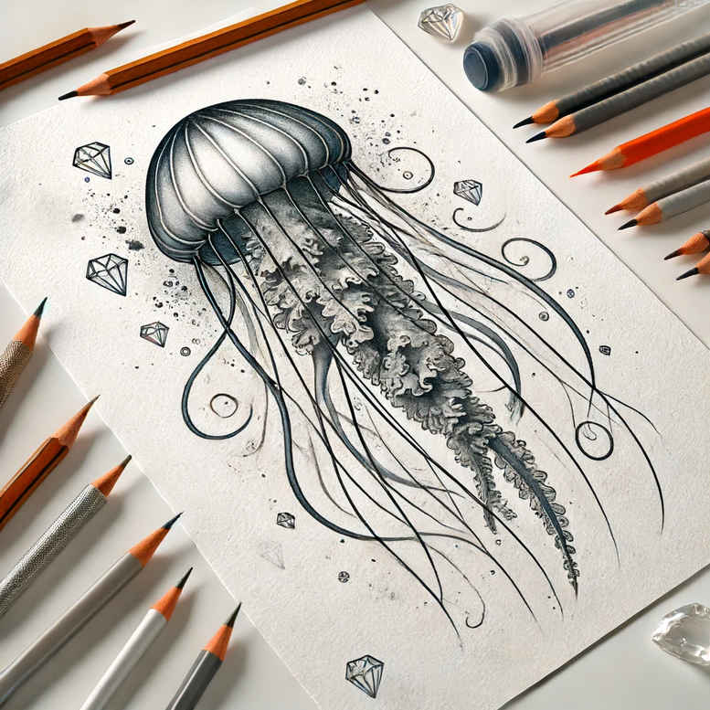 aquatic-animals-surrealism-shimmering-forms-for-back-of-neck – tattoo design ideas free ai generated – Gallery: water-animals-inkby-ai