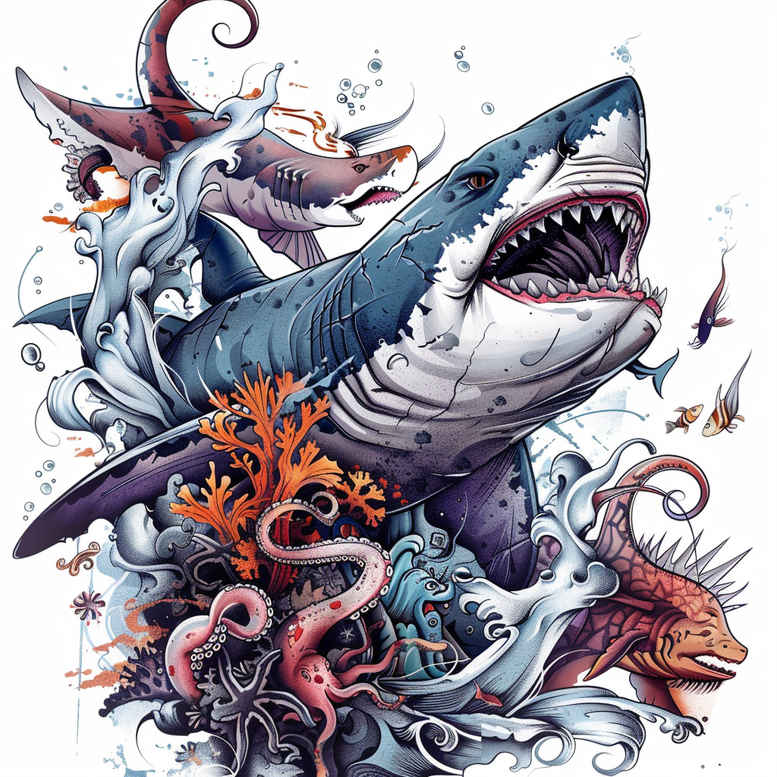 octopuses-realism-glowing-edges-for-chest – tattoo design ideas free ai generated – Gallery: water-animals-inkby-ai
