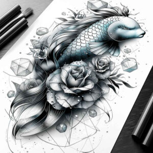 aquatic-animals-with-motion-surrealism-enigmatic-for-neck – tattoo design ideas free ai generated – Gallery: water-animals-inkby-ai