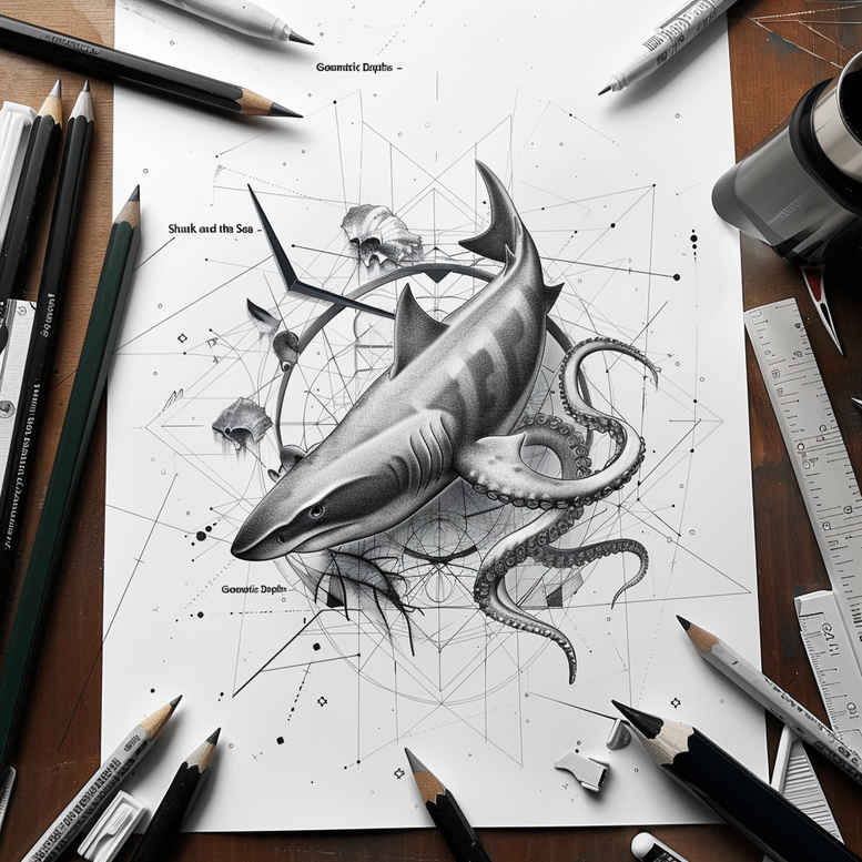 geometric-aquatic-animals-neotraditional-bold-texture-for-abdomen – tattoo design ideas free ai generated – Gallery: water-animals-inkby-ai