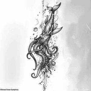 water-animals tattoo design ideas 3D-rendered blue energy for upper thigh