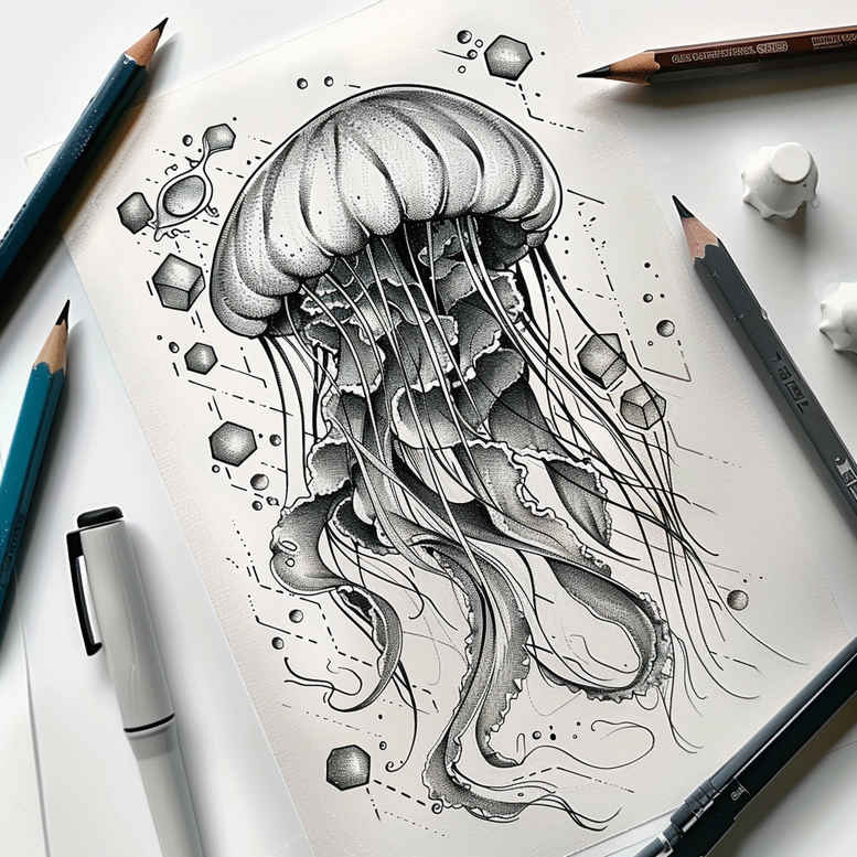 water-animals tattoo design ideas Surrealism imperfect symmetry blue energy stands for strength
