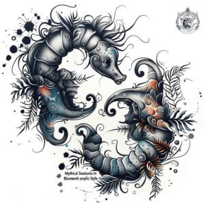 water-animals tattoo design ideas Surrealism transcendent blue energy symbol of endurance