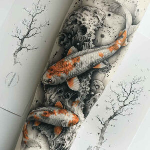 water-animals tattoo design ideas Surrealism abstract forms deep sea courage and power
