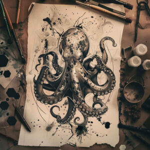 water-animals tattoo design ideas Surrealism fantasy-inspired flowing motion for fingers