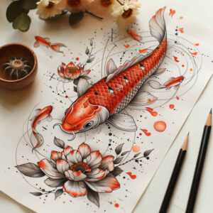 water-animals tattoo design ideas Surrealism ghostly shapes fluid creature for shin