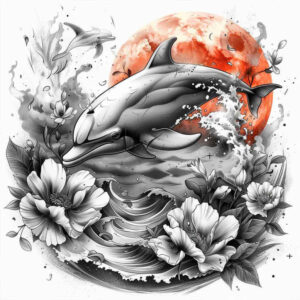 water-animals tattoo design ideas glowing fluid form for back