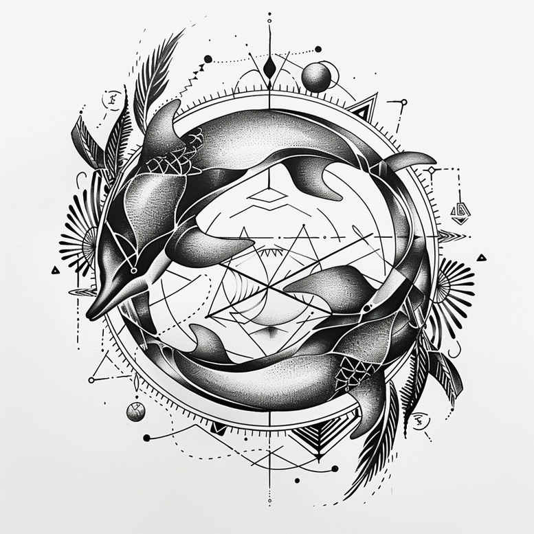 water-animals tattoo design ideas dreamlike graceful swim for back of neck