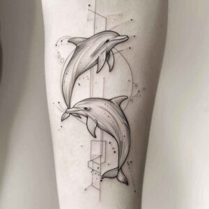 water-animals tattoo design ideas Surrealism whimsical graceful swim for knee