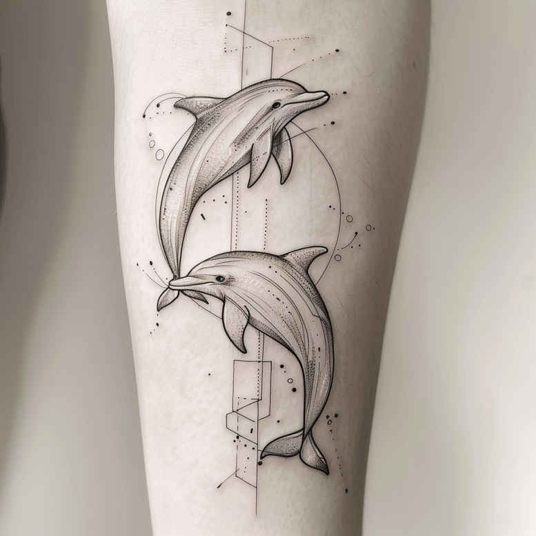 water-animals tattoo design ideas Surrealism whimsical graceful swim for knee