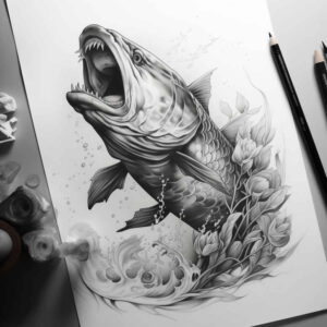 water-animals tattoo design ideas Surrealism whimsical marine guardian for shin