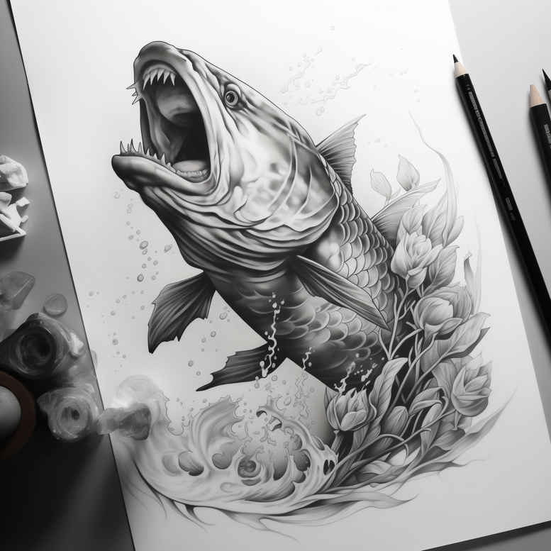 water-animals tattoo design ideas Surrealism whimsical marine guardian for shin