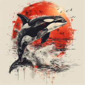 water-animals tattoo design ideas textured shading natural curve for full back