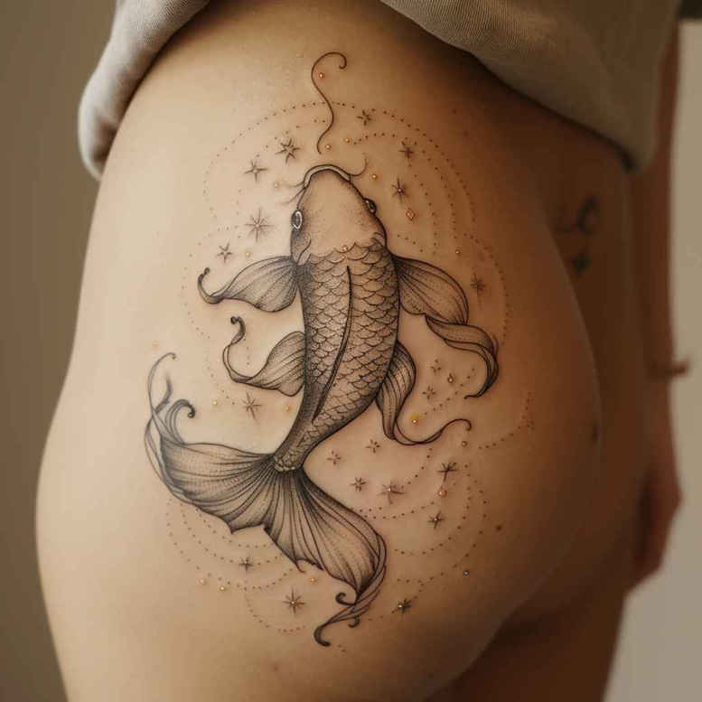 water-animals tattoo design ideas Surrealism translucent layers natural curve for thigh