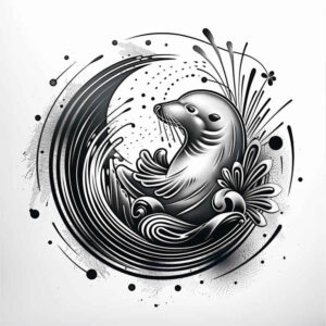 water-animals tattoo design ideas Surrealism chromatic flux ocean harmony for lower back