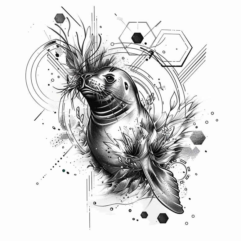 water-animals tattoo design ideas Realism clean background oceanic balance for lower back