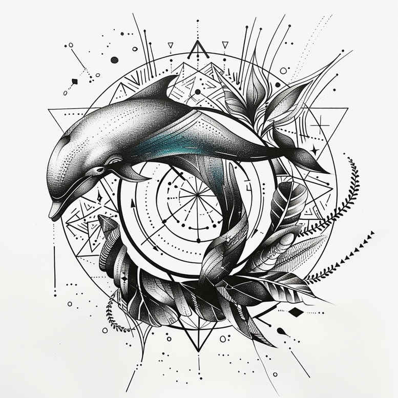 water-animals tattoo design ideas sharp-focus ripple pattern stands for determination