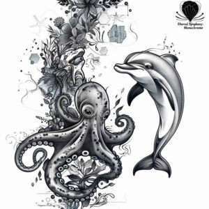 water-animals tattoo design ideas Realism contrast play sea life for ribs