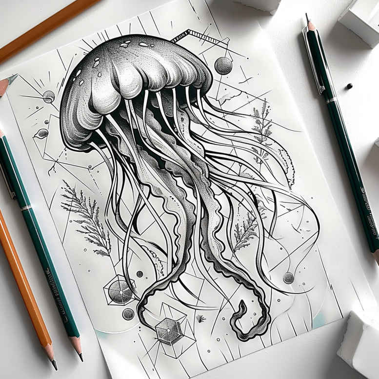 water-animals tattoo design ideas Surrealism psychic energy sea life represents determination