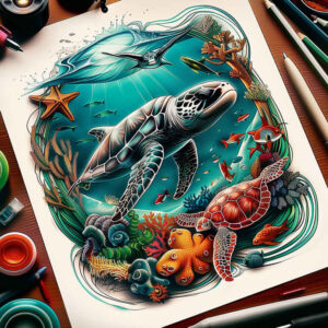aquatic-animals-surrealism-hallucinatory-for-nape – tattoo design ideas free ai generated – Gallery: water-animals-inkby-ai