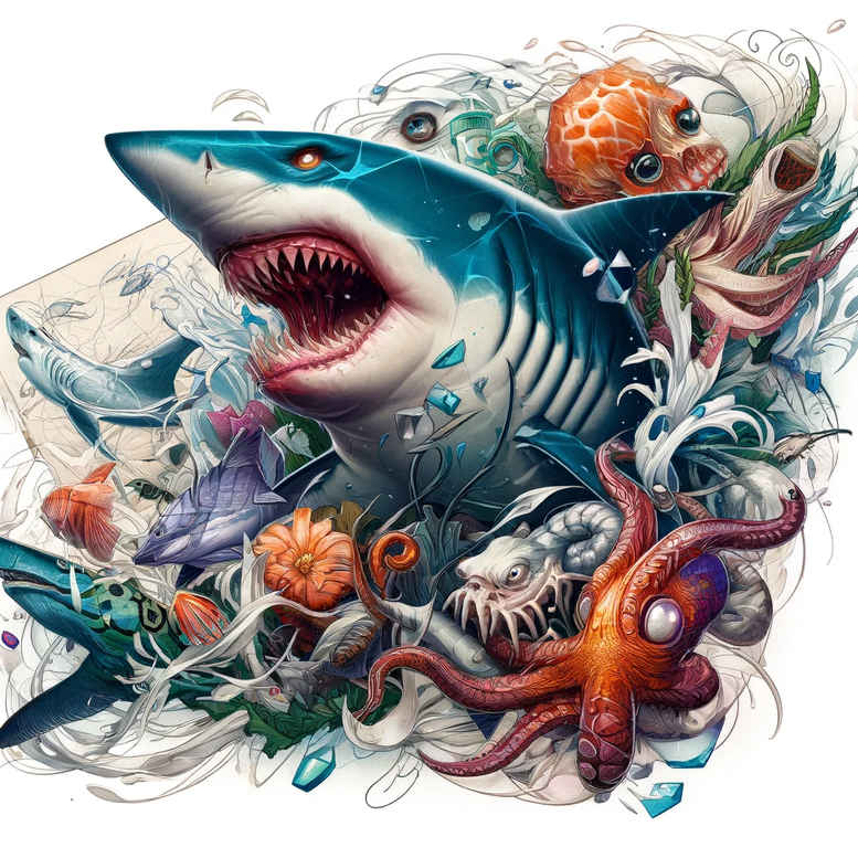 whales-surrealism-illusionary-for-chest – tattoo design ideas free ai generated – Gallery: water-animals-inkby-ai