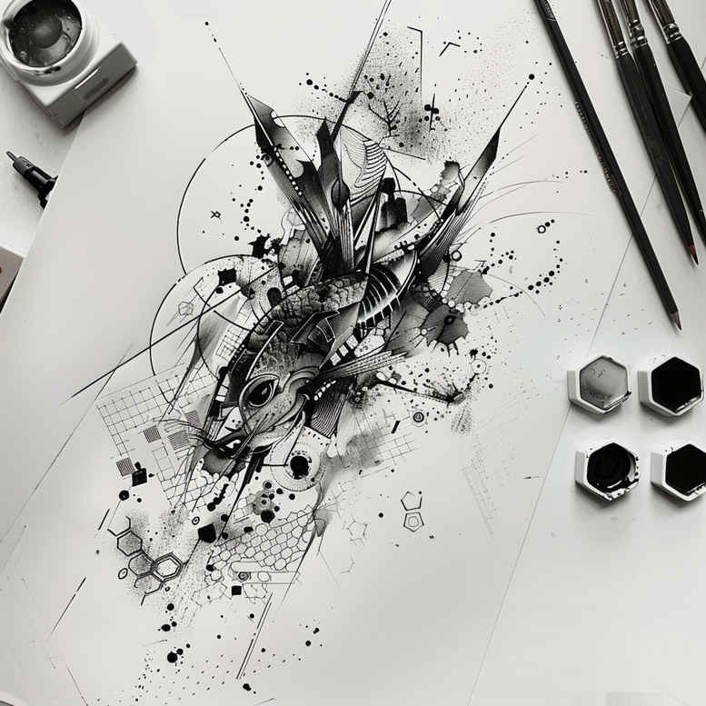 animals-with-nature-motif-realism-illusion-of-depth-for-abdomen – tattoo design ideas free ai generated – Gallery: water-animals-inkby-ai