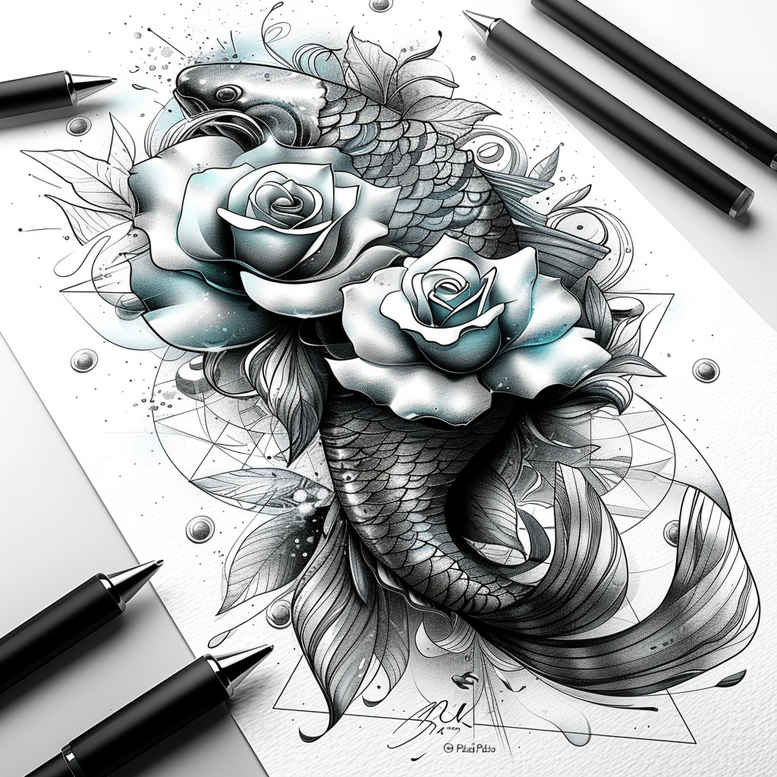 marine-animals-surrealism-displaced-objects-for-calf – tattoo design ideas free ai generated – Gallery: water-animals-inkby-ai