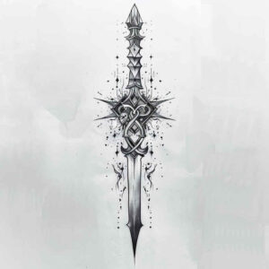 weapons-with-bravery-motif-inward-focus-for-spine – tattoo design ideas free ai generated – Gallery: weapons-inkby-ai