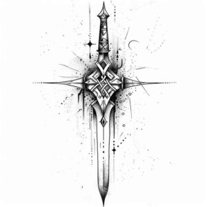 weapons-with-protection-symbols-dynamic-center-for-behind-ear – tattoo design ideas free ai generated – Gallery: weapons-inkby-ai