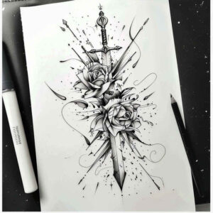 fantasy-weapons-repetition-for-ribs – tattoo design ideas free ai generated – Gallery: weapons-inkby-ai