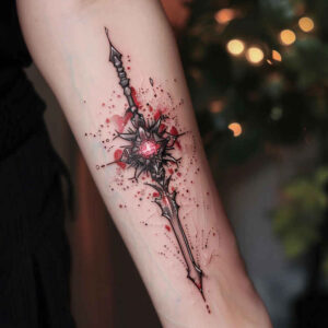 weapons-with-light-effect-repetition-for-lower-leg – tattoo design ideas free ai generated – Gallery: weapons-inkby-ai
