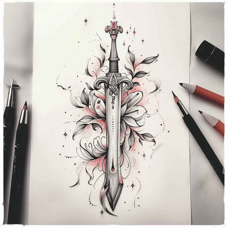 weapons-with-spiritual-protection-motif-for-men-fractal-for-hip – tattoo design ideas free ai generated – Gallery: weapons-inkby-ai