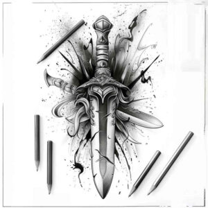 weapons-with-protection-motif-circular-grid-for-shoulder – tattoo design ideas free ai generated – Gallery: weapons-inkby-ai