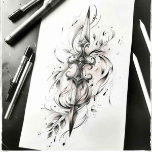 weapons-with-life-force-motif-vibration-for-nape – tattoo design ideas free ai generated – Gallery: weapons-inkby-ai