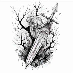weapons-with-plant-ornamentation-eastern-influence-for-back-shoulder – tattoo design ideas free ai generated – Gallery: weapons-inkby-ai
