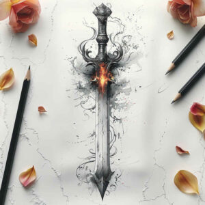weapons-with-magic-motif-radial-symmetry-for-foot – tattoo design ideas free ai generated – Gallery: weapons-inkby-ai