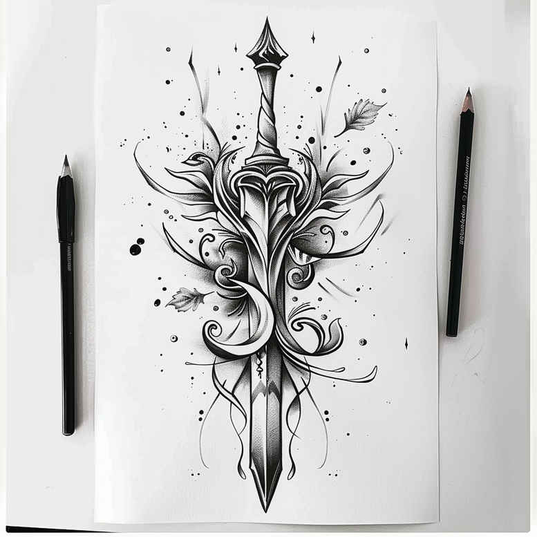 weapons tattoo design ideas refined color palette armored tool symbol of strength