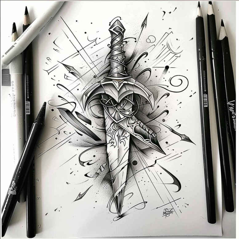 weapons tattoo design ideas Realism blended gradients battle tool for biceps