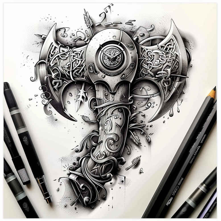 weapons tattoo design ideas bold blade tattoo for neck