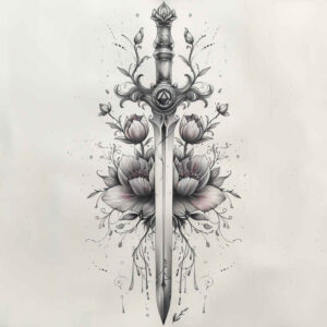 weapons tattoo design ideas Surrealism visionary blade tattoo symbolising strength