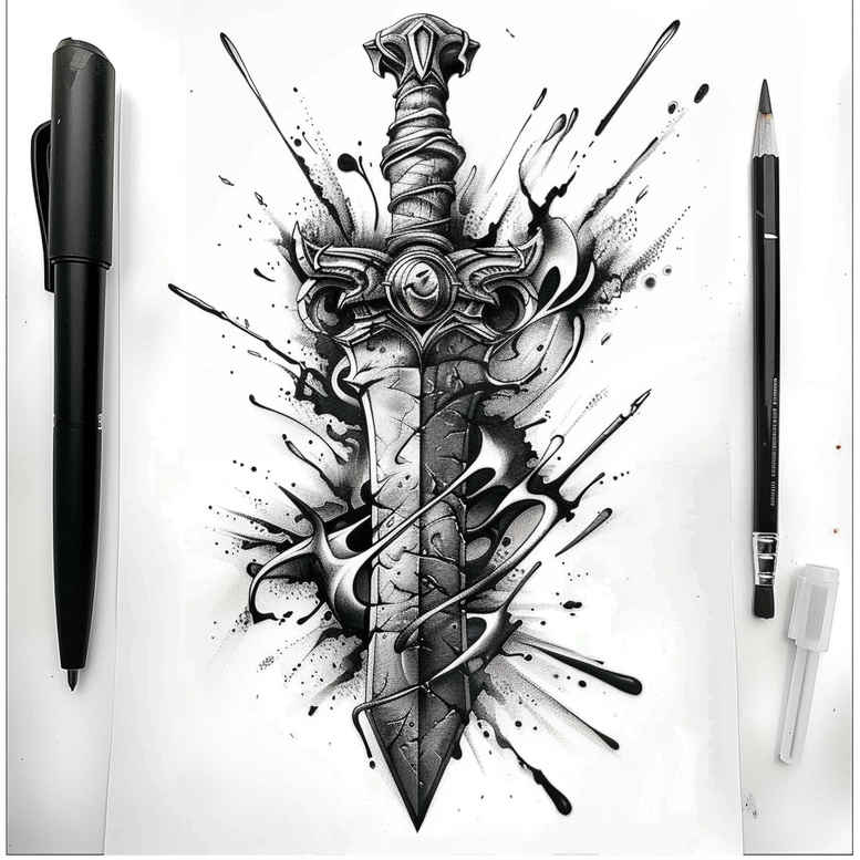 weapons tattoo design ideas clean fill classic weapon for lower leg