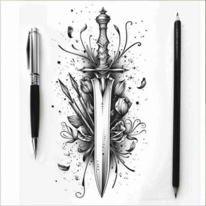 weapons tattoo design ideas Surrealism symbolism dangerous form for thigh