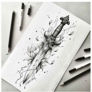 weapons tattoo design ideas Surrealism abstract dangerous grace embodying endurance